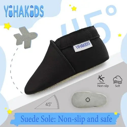 YIHAKIDS Bebek Deri Ayakkabıları Yumuşak Taban İlk Yürüme Makosenleri Bebek Yürümeye Başlayan Erkek Çocuk Kız Sürünme Terlikleri Giymeli Ayakkabılar Düz Renk Ayakkabılar - 3