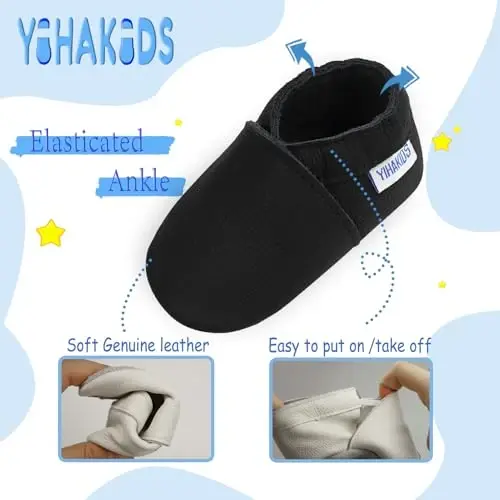 YIHAKIDS Bebek Deri Ayakkabıları Yumuşak Taban İlk Yürüme Makosenleri Bebek Yürümeye Başlayan Erkek Çocuk Kız Sürünme Terlikleri Giymeli Ayakkabılar Düz Renk Ayakkabılar - 4