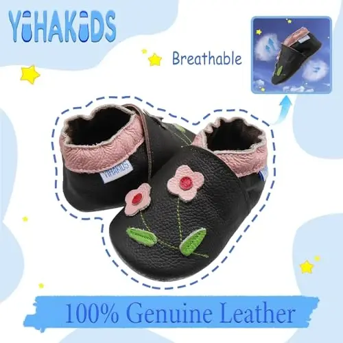 YIHAKIDS Baby Leather Shoes Soft Sole First Walking Moccasins Infants Toddler Boys Girls Crawling Slippers Slip-on Shoes with Elastic Ankle - 2