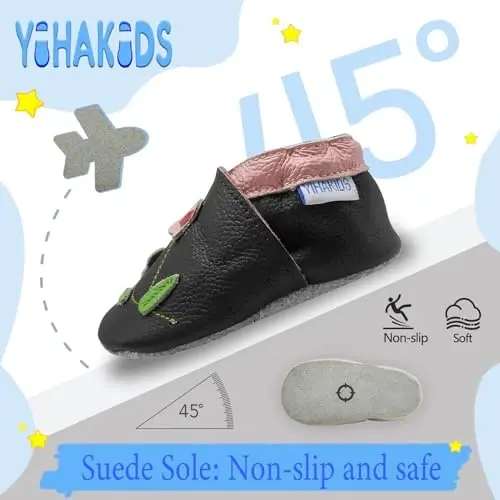 YIHAKIDS Baby Leather Shoes Soft Sole First Walking Moccasins Infants Toddler Boys Girls Crawling Slippers Slip-on Shoes with Elastic Ankle - 3