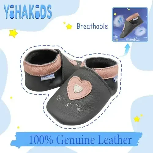 YIHAKIDS Baby Leather Shoes Soft Sole First Walking Moccasins Infants Toddler Boys Girls Crawling Slippers Slip-on Shoes with Elastic Ankle - 2