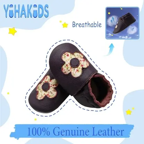 YIHAKIDS Baby Leather Shoes Soft Sole Baby Shoes First Walking Moccasins Pre-Walker Shoes Boys Girls Crawling Slippers Slip-on Crib Shoes - 2