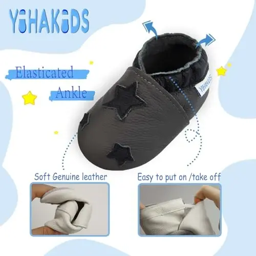 YIHAKIDS Baby Leather Shoes Soft Sole Baby Shoes First Walking Moccasins Pre-Walker Shoes Boys Girls Crawling Slippers Slip-on Crib Shoes - 4