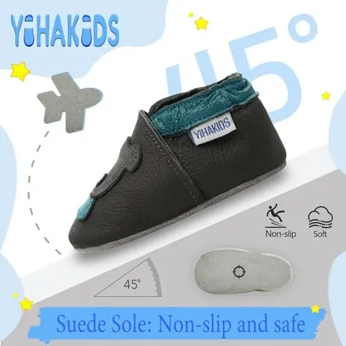 YIHAKIDS Baby First Walking Shoes Genuine Leather Baby Moccasins Soft Sole Slippers Crib Shoes Anti-Slip Booties for Boys Girls Infant Toddler - 3