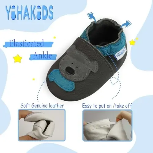 YIHAKIDS Baby First Walking Shoes Genuine Leather Baby Moccasins Soft Sole Slippers Crib Shoes Anti-Slip Booties for Boys Girls Infant Toddler - 4