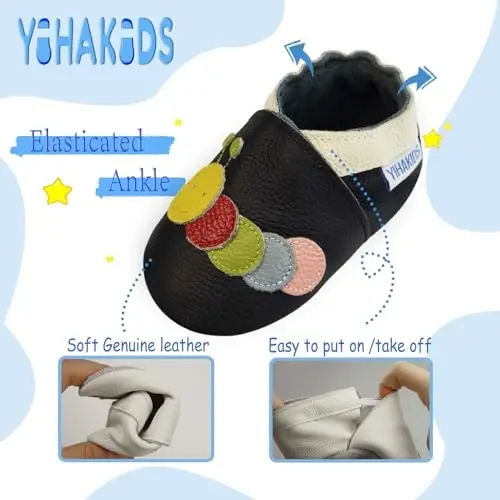 YIHAKIDS Baby First Walking Shoes Genuine Leather Baby Moccasins Soft Sole Slippers Crib Shoes Anti-Slip Booties for Boys Girls Infant Toddler - 4