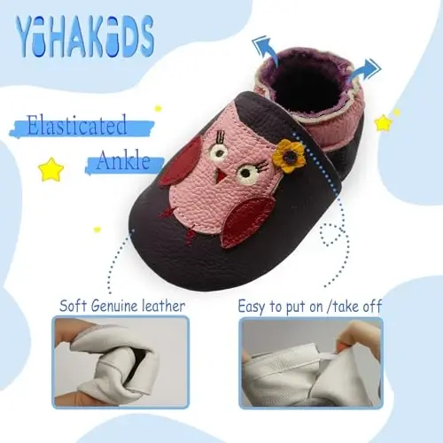 YIHAKIDS Baby First Walking Shoes Genuine Leather Baby Moccasins Soft Sole Slippers Crib Shoes Anti-Slip Booties for Boys Girls Infant Toddler - 4