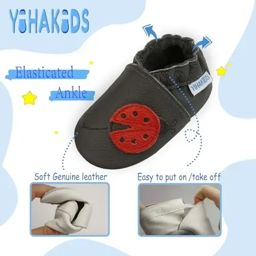 YIHAKIDS Baby First Walking Shoes Genuine Leather Baby Moccasins Soft Sole Slippers Crib Shoes Anti-Slip Booties for Boys Girls Infant Toddler - 4