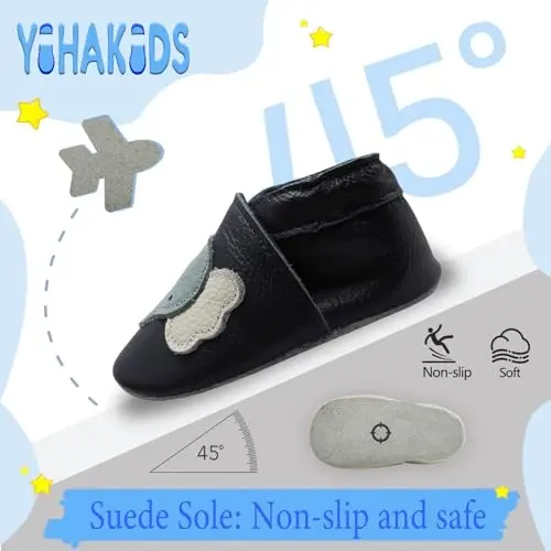 YIHAKIDS Baby First Walking Shoes Genuine Leather Baby Moccasins Soft Sole Slippers Crib Shoes Anti-Slip Booties for Boys Girls Infant Toddler - 3