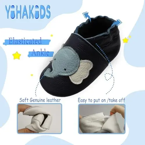 YIHAKIDS Baby First Walking Shoes Genuine Leather Baby Moccasins Soft Sole Slippers Crib Shoes Anti-Slip Booties for Boys Girls Infant Toddler - 4