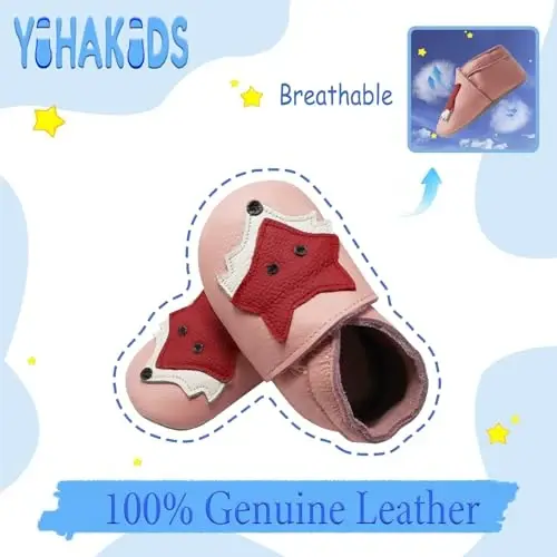 YIHAKIDS Baby First Walking Shoes Genuine Leather Baby Moccasins Soft Sole Slippers Crib Shoes Anti-Slip Booties for Boys Girls Infant Toddler - 3
