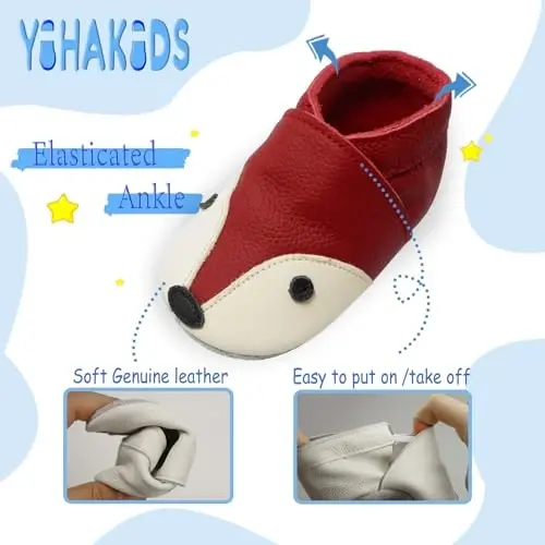YIHAKIDS Baby First Walking Shoes Genuine Leather Baby Moccasins Soft Sole Slippers Crib Shoes Anti-Slip Booties for Boys Girls Infant Toddler - 4