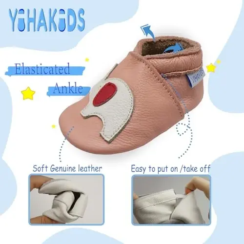 YIHAKIDS Chaqaloqlar uchun charm poyabzal Yumshoq taglik Birinchi qadam bosadigan mokasinlar Go'daklar O'g'il bolalar Qizlar Emaklash uchun shippaklar Elastik to'piqli sirpanmaydigan poyabzal - 4