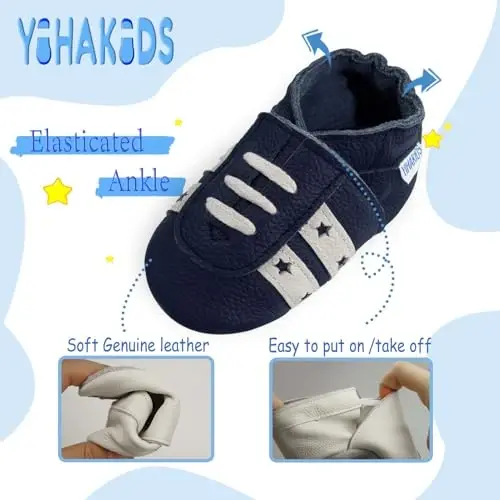 YIHAKIDS Chaqaloqlar uchun charm poyabzal Yumshoq taglik Birinchi qadam bosadigan mokasinlar Go'daklar O'g'il bolalar Qizlar Emaklash uchun terliklar Elastik to'piqli sirpanmaydigan poyabzal - 4
