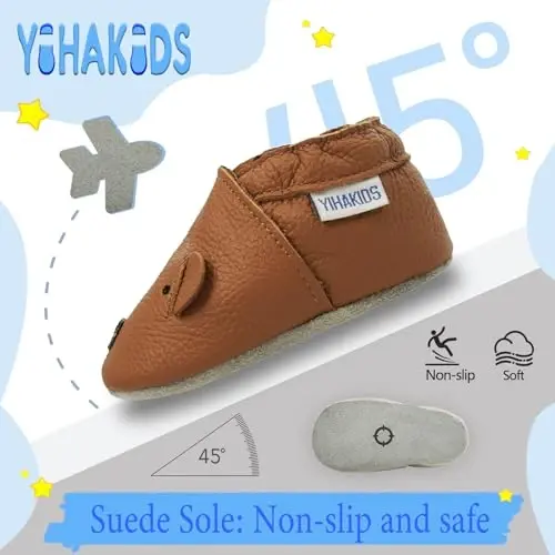 YIHAKIDS Chaqaloqlar uchun charm poyabzal Yumshoq taglik Birinchi qadam bosuvchi mokasinlar Go'daklar O'g'il bolalar Qizlar Emaklovchi terliklar Elastik to'piqli sirpanib yechiladigan poyabzal - 3