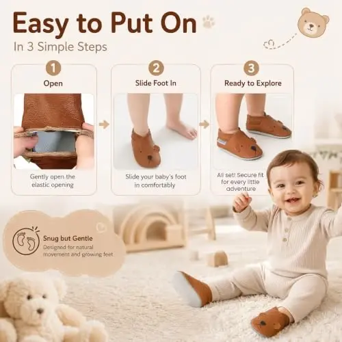 YIHAKIDS Chaqaloqlar uchun charm poyabzal Yumshoq taglik Birinchi qadam bosuvchi mokasinlar Go'daklar O'g'il bolalar Qizlar Emaklovchi terliklar Elastik to'piqli sirpanib yechiladigan poyabzal - 4