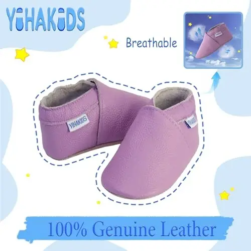 YIHAKIDS Chaqaloqlar uchun charm poyabzal Yumshoq taglik Birinchi qadam Moccasinlar Go'dak o'g'il bolalar Qizlar Emaklash terliklari Kiyish oson poyabzal Bir rangli poyabzal - 2