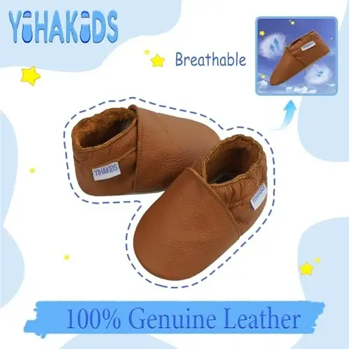 YIHAKIDS Chaqaloqlar uchun charm poyabzal Yumshoq taglik Birinchi qadam Moccasinlar Go'dak O'g'il bolalar Qizlar Emaklash Terliklari Kiyish oson Poyabzal Bir xil rangdagi poyabzal - 2