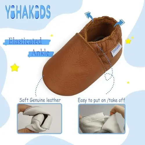 YIHAKIDS Chaqaloqlar uchun charm poyabzal Yumshoq taglik Birinchi qadam Moccasinlar Go'dak O'g'il bolalar Qizlar Emaklash Terliklari Kiyish oson Poyabzal Bir xil rangdagi poyabzal - 4