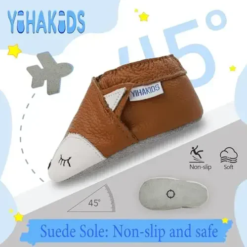 YIHAKIDS Chaqaloqlar uchun charm poyabzal Yumshoq taglik Birinchi qadam Moccasinlar Go'dak o'g'il bolalar Qizlar Emaklash uchun shippak Elastik to'piqli sirpanmaydigan poyabzal - 3