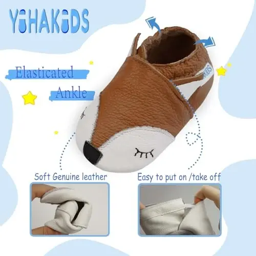 YIHAKIDS Chaqaloqlar uchun charm poyabzal Yumshoq taglik Birinchi qadam Moccasinlar Go'dak o'g'il bolalar Qizlar Emaklash uchun shippak Elastik to'piqli sirpanmaydigan poyabzal - 4