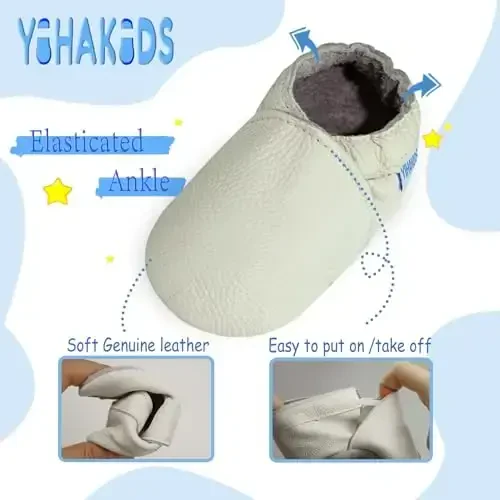 YIHAKIDS Chaqaloqlar uchun charm poyabzal Yumshoq taglik Birinchi qadam Moccasinlar Go'daklar O'g'il bolalar Qizlar Emaklash Terliklar Kiyish oson Poyabzal Bir rangli poyabzal - 4