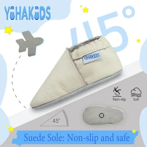YIHAKIDS Chaqaloqlar uchun charm poyabzal Yumshoq taglik Birinchi qadam Moccasinlar Go'daklar O'g'il bolalar Qizlar Emaklash Terliklar Kiyish oson Poyabzal Bir rangli poyabzal - 3