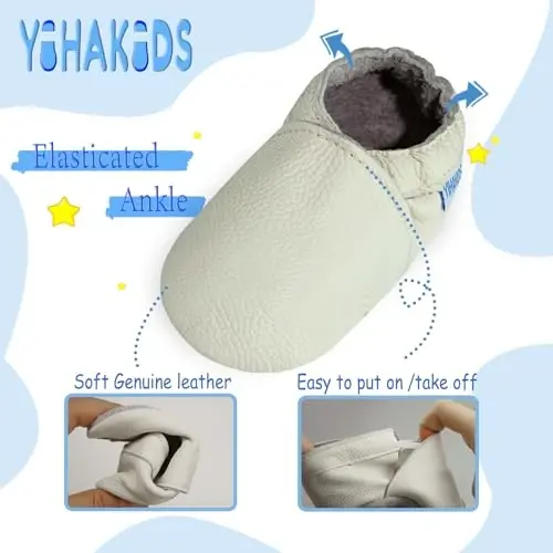 YIHAKIDS Chaqaloqlar uchun charm poyabzal Yumshoq taglik Birinchi qadam Moccasinlar Go'daklar O'g'il bolalar Qizlar Emaklash Terliklar Kiyish oson Poyabzal Bir rangli poyabzal - 4