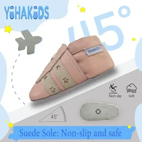 YIHAKIDS Chaqaloqlar uchun charm poyabzal Yumshoq taglik Birinchi qadam Moccasinlar Go'daklar O'g'il bolalar Qizlar Emaklash uchun shippak Elastik to'piqli sirpanish poyabzallari - 3