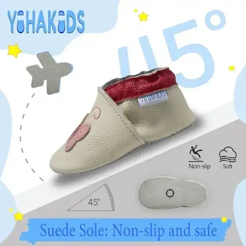 YIHAKIDS Chaqaloqlar uchun charm poyabzal Yumshoq taglik Birinchi qadam qo'yuvchi mokasinlar Go'dak o'g'il bolalar Qizlar Emaklovchi terliklar Elastik to'piqli sirpanmaydigan poyabzal - 3
