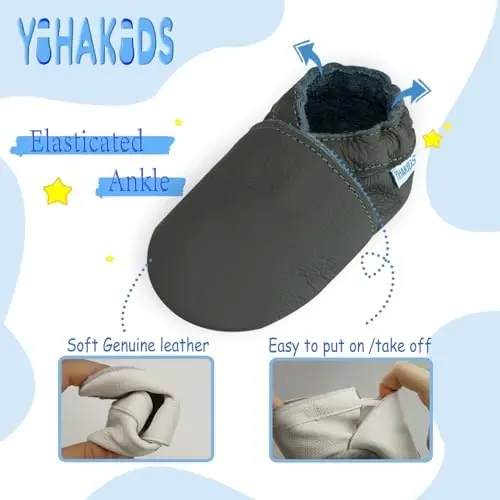 YIHAKIDS Chaqaloqlar uchun charm poyabzal Yumshoq taglik Birinchi yurish mokasinlari Go'daklar O'g'il bolalar Qizlar Emaklash uchun shippakchalar Kiyish oson Poyabzal Bir xil rangli poyabzal - 4