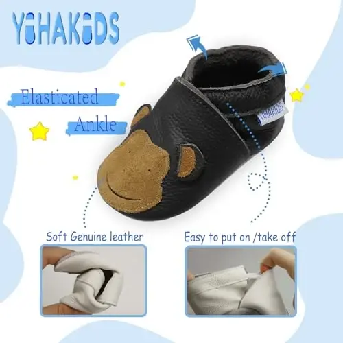 YIHAKIDS Chaqaloqlar uchun charm poyabzal Yumshoq taglik Birinchi yurish mokasinlari Go'daklar O'g'il bolalar Qizlar Emaklash uchun terliklar Elastik to'piqli slip-on poyabzal - 3
