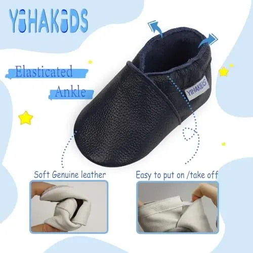 YIHAKIDS Chaqaloqlar uchun charm poyabzallari Yumshoq taglik Birinchi yurish mokasinlari Go'daklar O'g'il bolalar Qizlar Emaklash uchun shippaklar Kiyish oson Poyabzallar Bir xil rangli poyabzallar - 4