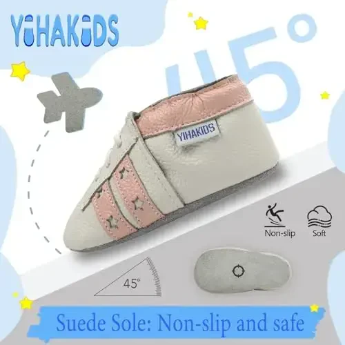 YIHAKIDS Chaqaloqlar uchun charm poyafzal Yumshoq taglik Birinchi qadamlar Mokasinlar Go'daklar O'g'il bolalar Qizlar Emaklash uchun tufli Elastik to'piqli slip-on poyafzal - 3