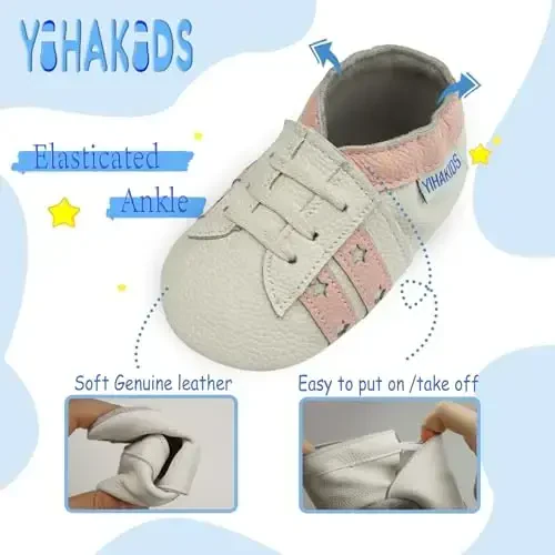 YIHAKIDS Chaqaloqlar uchun charm poyafzal Yumshoq taglik Birinchi qadamlar Mokasinlar Go'daklar O'g'il bolalar Qizlar Emaklash uchun tufli Elastik to'piqli slip-on poyafzal - 4