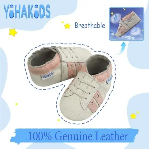 YIHAKIDS Chaqaloqlar uchun charm poyafzal Yumshoq taglik Birinchi qadamlar Mokasinlar Go'daklar O'g'il bolalar Qizlar Emaklash uchun tufli Elastik to'piqli slip-on poyafzal - YIHAKIDS (1)