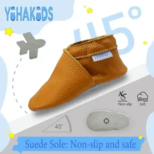 YIHAKIDS chaqaloqlar uchun charm poyafzal Yumshoq taglik Birinchi qadamlar uchun mokasinlar Go'dak o'g'il bolalar qizlar Emaklash uchun shippakchalar Kiyish oson poyafzallar Bir rangli poyafzallar - 3