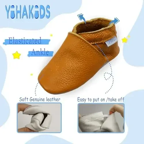 YIHAKIDS chaqaloqlar uchun charm poyafzal Yumshoq taglik Birinchi qadamlar uchun mokasinlar Go'dak o'g'il bolalar qizlar Emaklash uchun shippakchalar Kiyish oson poyafzallar Bir rangli poyafzallar - 4