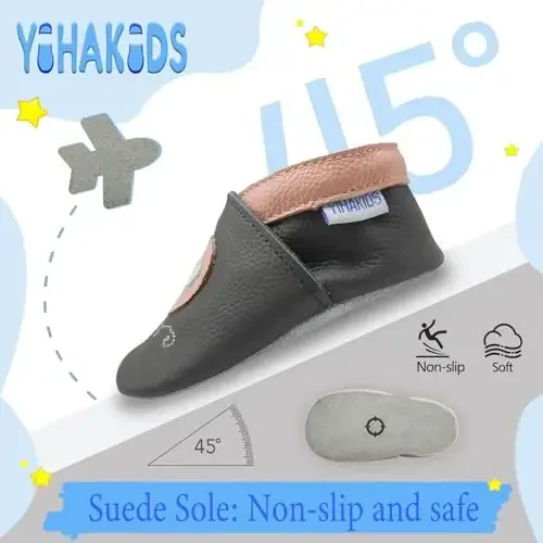 YIHAKIDS Chaqaloqlar uchun charm poyafzallari Yumshoq taglik Birinchi yurish mokasinlari Go'daklar O'g'il bolalar Qizlar Emaklash uchun shippak Elastik to'piqli sirpanadigan poyafzal - 3