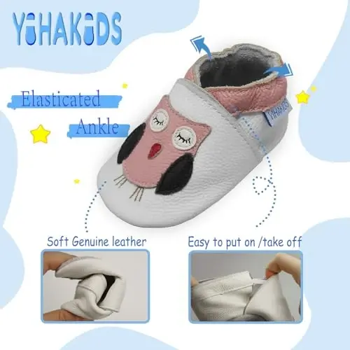YIHAKIDS Chaqaloqlar uchun charm poyafzallari Yumshoq taglik Birinchi yurish mokasinlari Go'daklar O'g'il bolalar Qizlar Emaklash uchun shippak Elastik to'piqli sirpanmaydigan poyafzal - 4