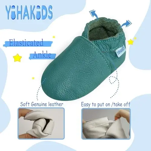 YIHAKIDS Chaqaloqlar uchun charm poyafzallari Yumshoq taglik Birinchi yurish mokasinlari Go'daklar O'g'il bolalar Qizlar Emaklash uchun shippakchalar Oyoq kiyimlar Bir rangli poyafzallar - 4