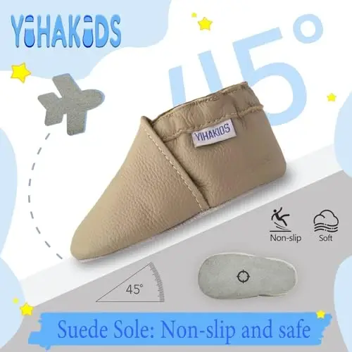 YIHAKIDS Chaqaloqlar uchun charm poyafzallari Yumshoq taglik Birinchi yurish mokasinlari Go'daklar O'g'il bolalar Qizlar Emaklash uchun shippaklar Kiyish oson poyafzallar Bir rangli poyafzallar - 3