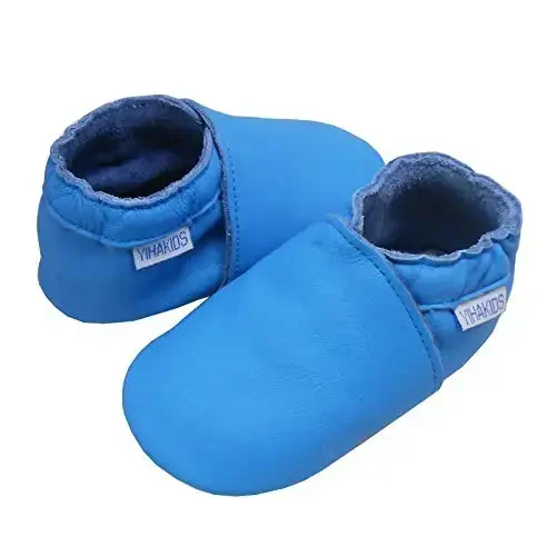 YIHAKIDS Chaqaloqlar uchun charm poyafzallari Yumshoq taglikli birinchi qadam makkasinlari Go'daklar uchun o'g'il bolalar qizlar Emaklash uchun shippaklar Kiyish oson poyafzallar Bir rangli poyafzallar - 3