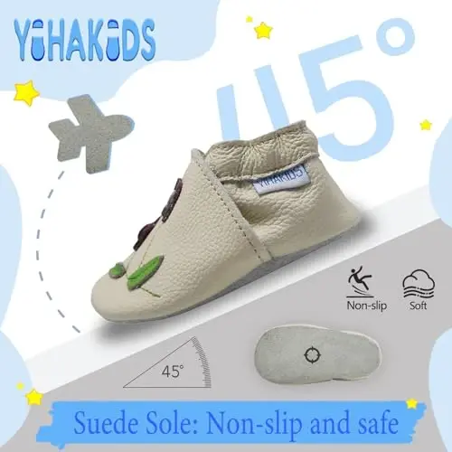 YIHAKIDS Детская кожаная обувь Мягкая подошва Первые шаги Мокасины для младенцев Малыши Мальчики Девочки Ползающие тапочки Обувь без застежек с эластичной щиколоткой - 2