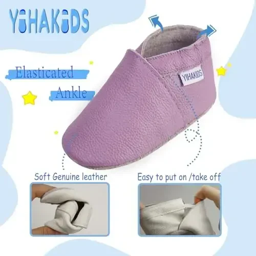 YIHAKIDS Baby Leather Shoes Soft Sole First Walking Moccasins Infants Toddler Boys Girls Crawling Slippers Slip-on Shoes Solid Color Shoes - 4