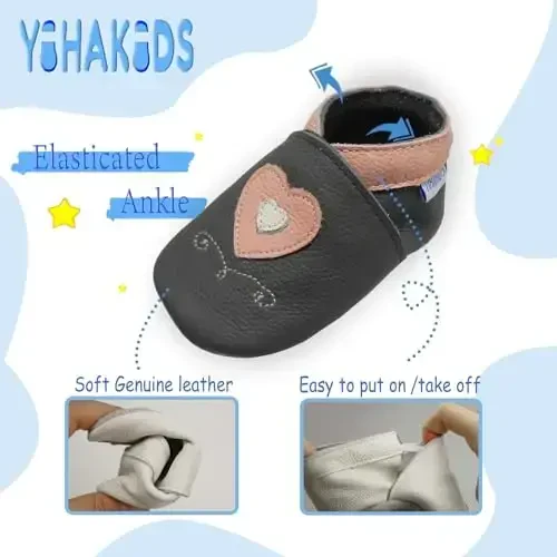 YIHAKIDS Детская кожаная обувь Мягкая подошва Первые шаги Мокасины Ясельные Мальчики Девочки Ползающие тапочки Обувь без застежек с эластичной щиколоткой - 4