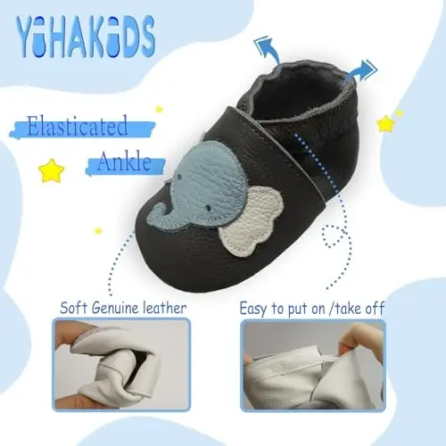 YIHAKIDS Детские первые ходячие туфли из натуральной кожи, детские мокасины, мягкая подошва, тапочки, детские туфли, нескользящие пинетки для мальчиков и девочек, младенцев и малышей - 4