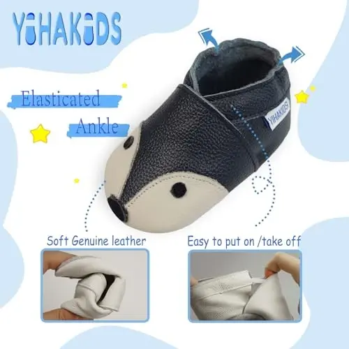 YIHAKIDS Детские первые ходячие туфли Натуральная кожа Детские мокасины Мягкая подошва Тапочки Детская обувь Противоскользящие пинетки для мальчиков и девочек Младенцы Малыши - 4