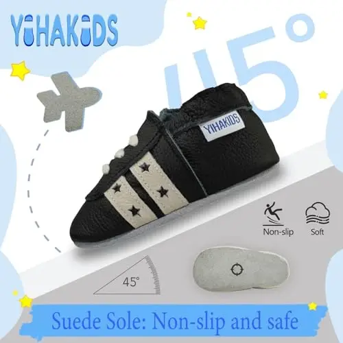 YIHAKIDS Soft Leather Baby Shoes Boys Girls Moccasins First Walking Crib Shoes Soft Sole Walking Shoes Sneakers for Infant Toddlers 0-24 Months - 3