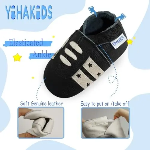 YIHAKIDS Soft Leather Baby Shoes Boys Girls Moccasins First Walking Crib Shoes Soft Sole Walking Shoes Sneakers for Infant Toddlers 0-24 Months - 4
